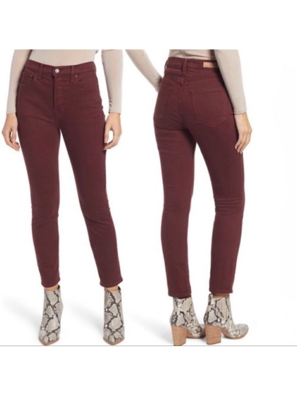 GRLFRND 25 Damson Burgundy Karolina Skinny Leg High Waist Stretch Jeans